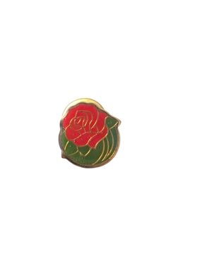 1984 Rose Bowl Flower Lapel Pin Gold Tone Enamel Red Green
